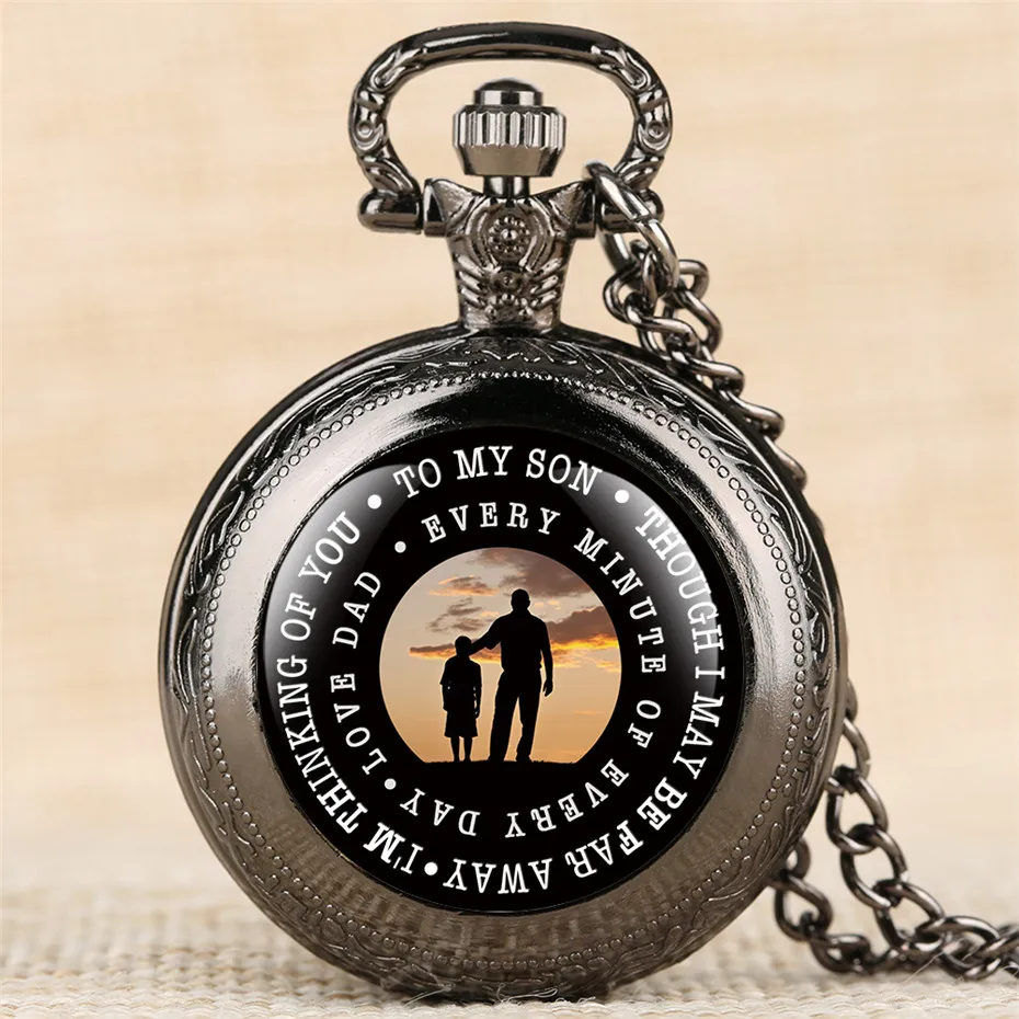 

Special Gift To My Son Theme Quartz Pocket Watch Vintage Pendant Clock Best Birthday Gifts for Kid Boys with 80cm Necklace Chain