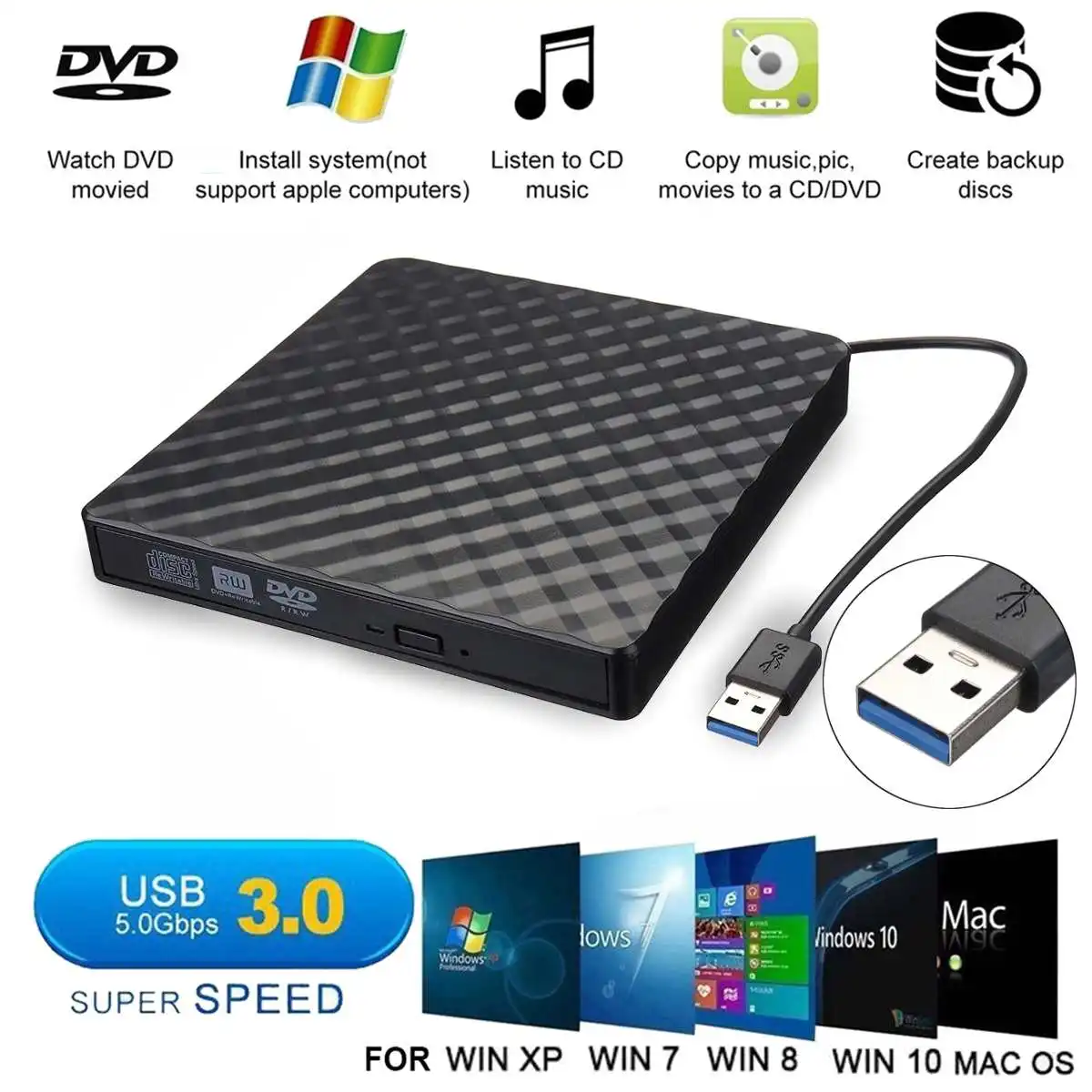 Внешний USB 3 0 DVD RW CD записывающее устройство тонкий оптический привод для чтения