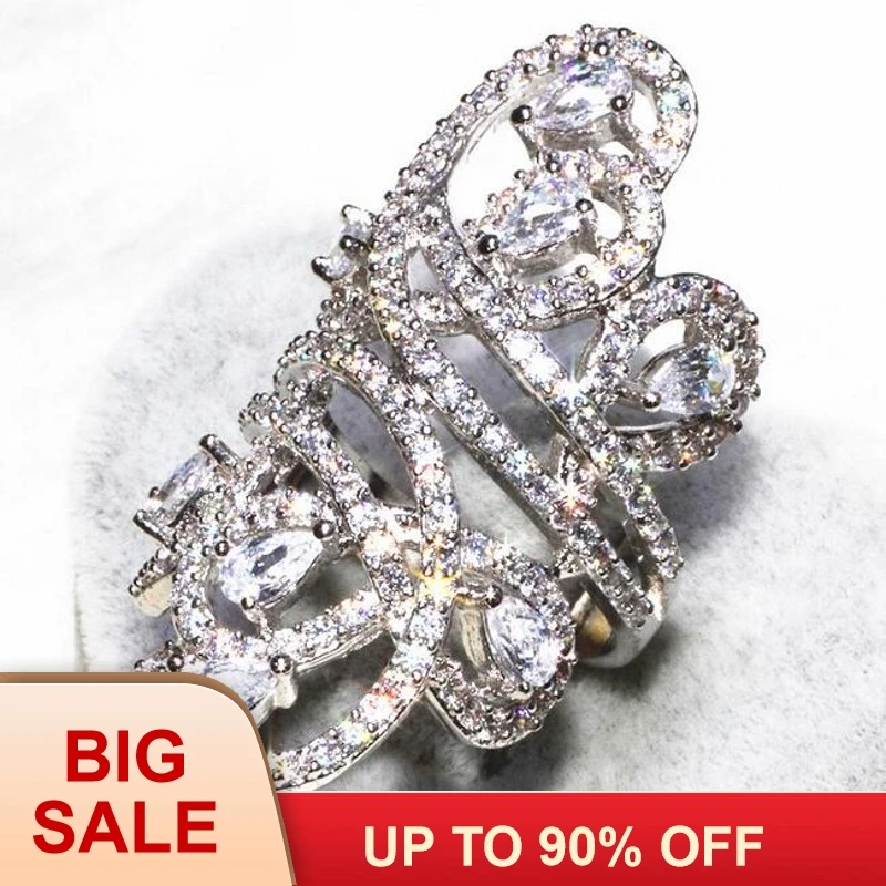 

Luxury Big Jewelry Women wedding band ring Widtth 30mm Silver color 218pcs AAAAA zircon cz Female Engagement Ring