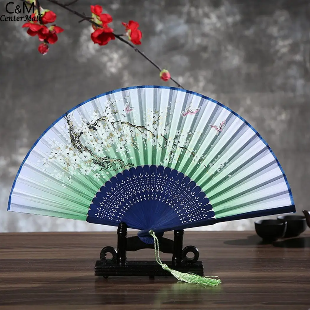 Women Japanese Style Plum Blossom Cherry Butterfly Prints Bamboo about 21cm Folding Fan | Дом и сад