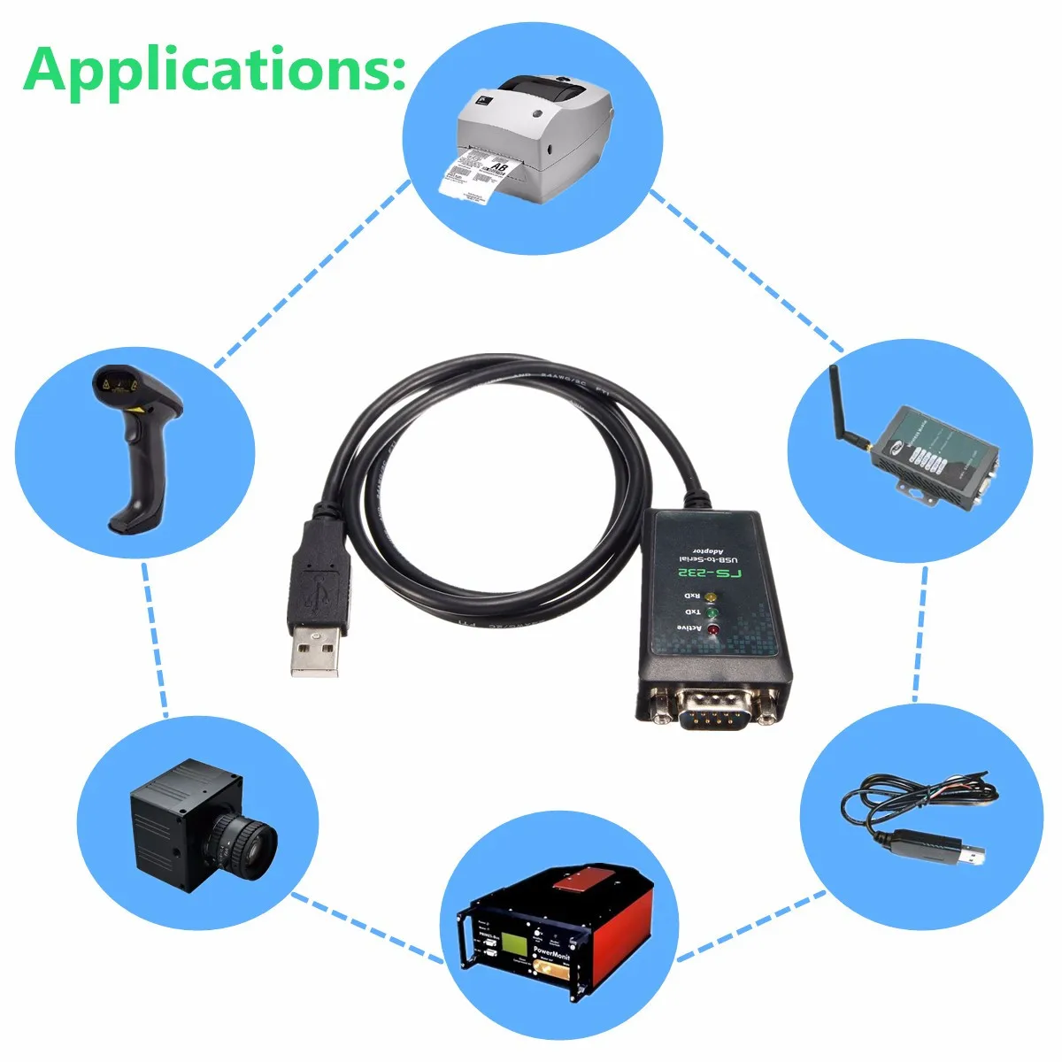 

USB to Serial RS-232 RS232 DB9 Adaptor Converter LED Cable Lead Wire 9 Pin 1M