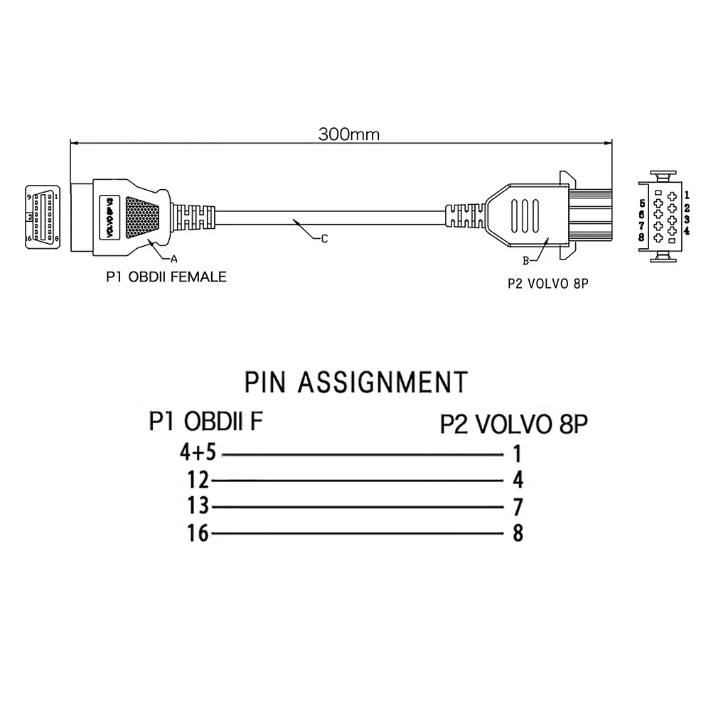 2020 Obd2 Авто кабель для Volvo 8p 16 Pin до 8 ForVolvo контактный с адаптером грузовика 8pin