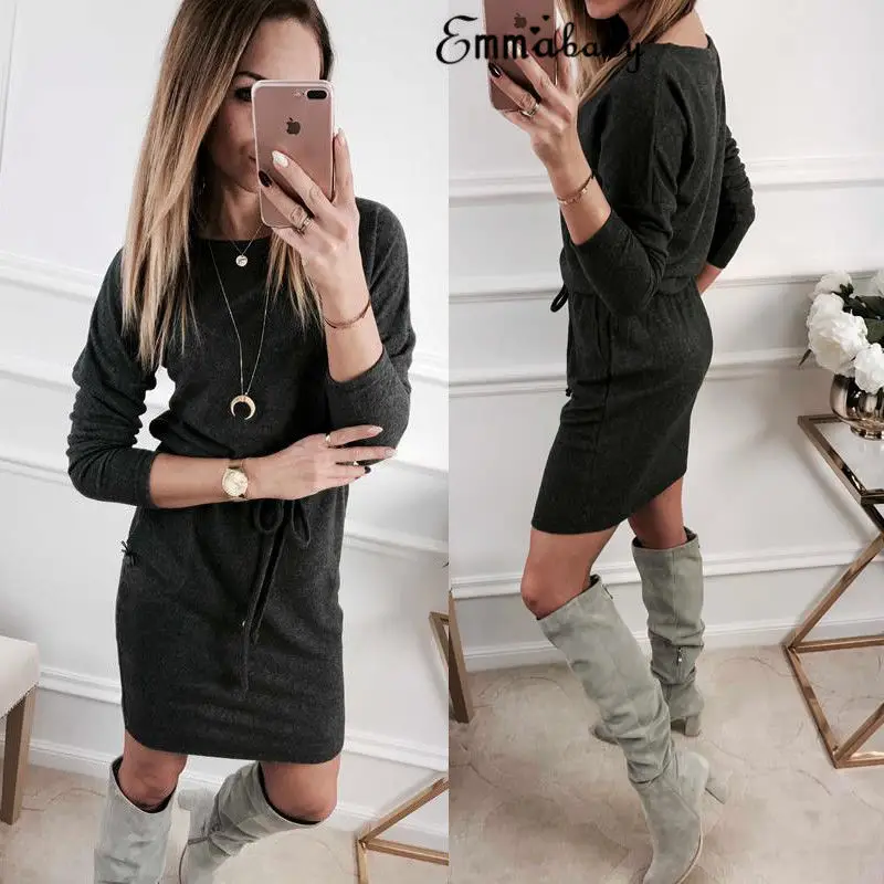 Women Sexy Autumn Winter Long Sleeve Bandage Dress Jumper Tops Slim Party Bodycon Mini New Fashion | Женская одежда