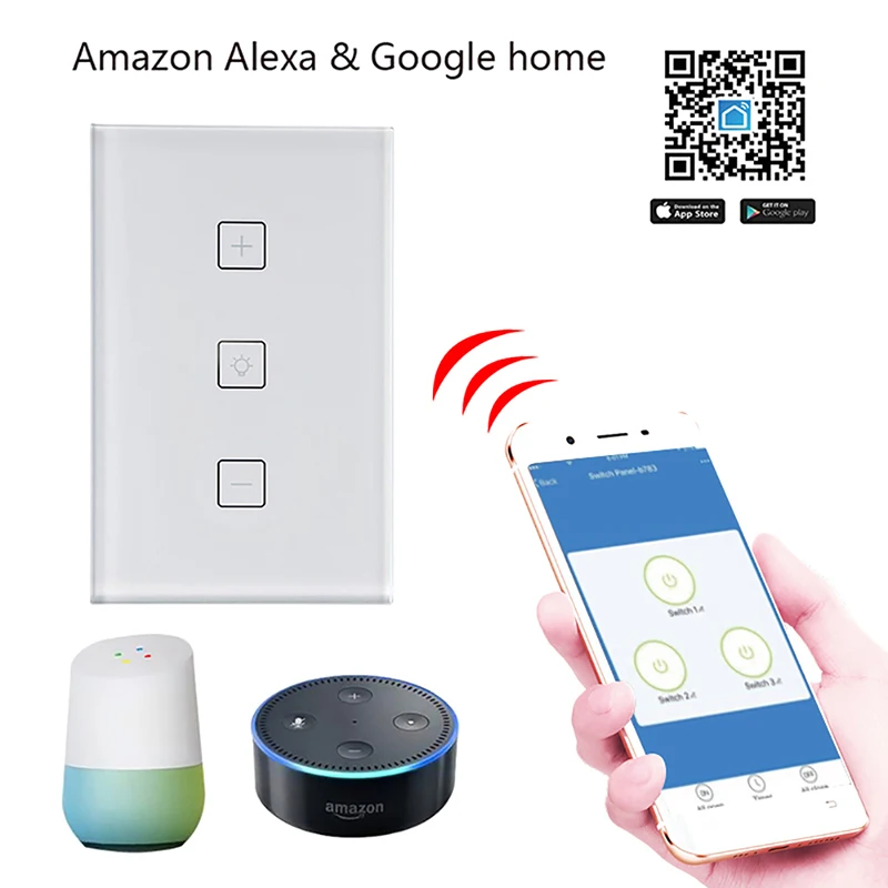Wifi светодиодный диммер 110В панель переключатель подключен к Alexa Google домашний