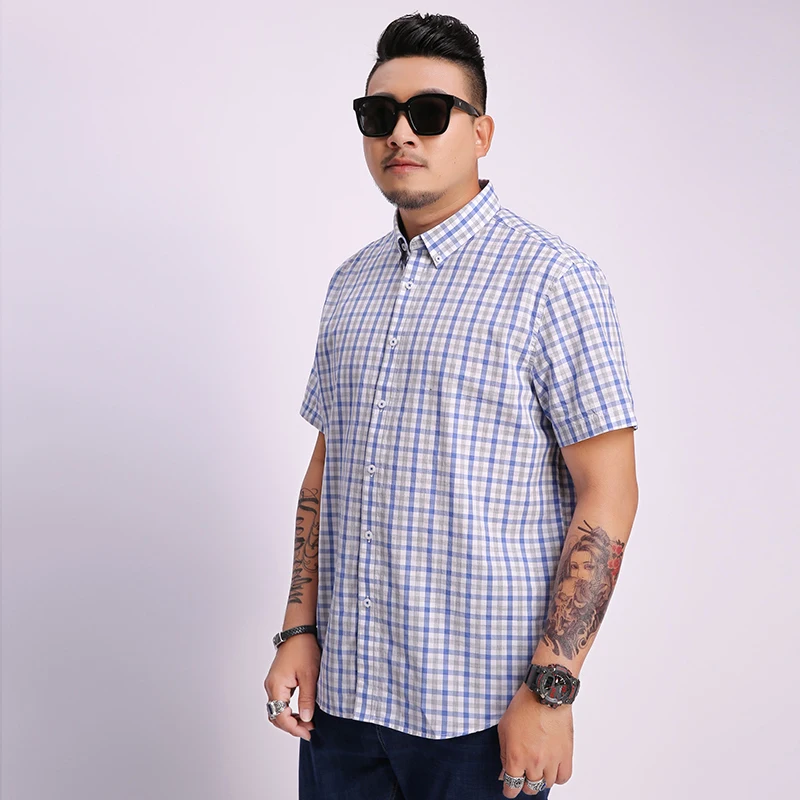 

2019 New plus Large Size 4xl 5xl 6xl 7xl 8xl Men's Short Sleeve Shirts Casual Work Brand Men Plaid Shirts Shirt Men Youth Cotton