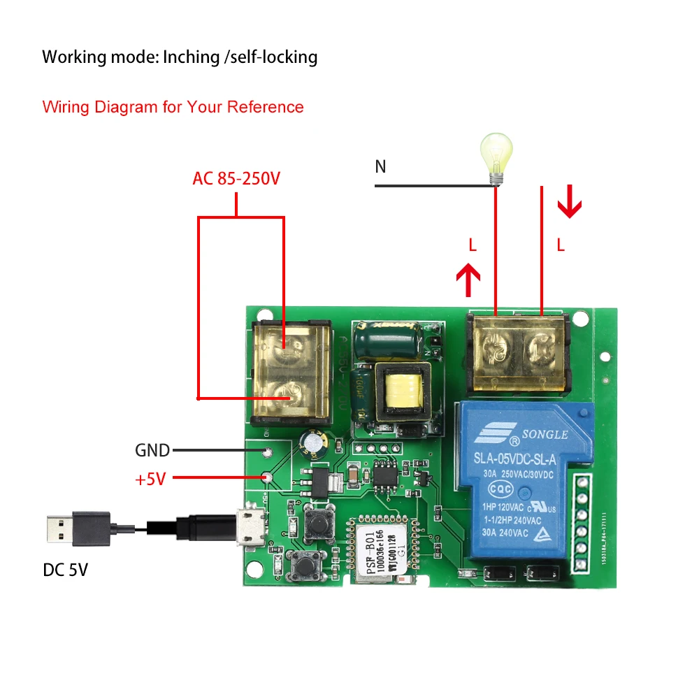 USB DC5V AC85 250V 30A RF 433MHz Wifi переключатель беспроводной релейный модуль|Модули для