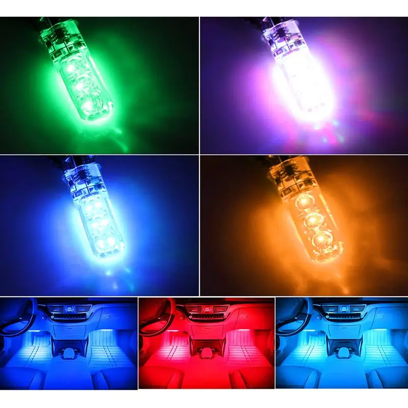 Светодиодные Автомобильные лампы T10 W5W 4 шт. светодиодные RGB с дистанционным