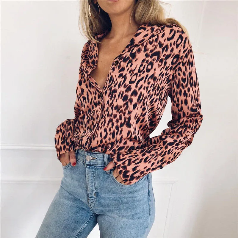 Sexy Women Plus Size Vintage Blouse 2019 New Leopard Printed Lapel Long Sleeve Loose Tops Shirt Ladies Casual Button Down | Женская