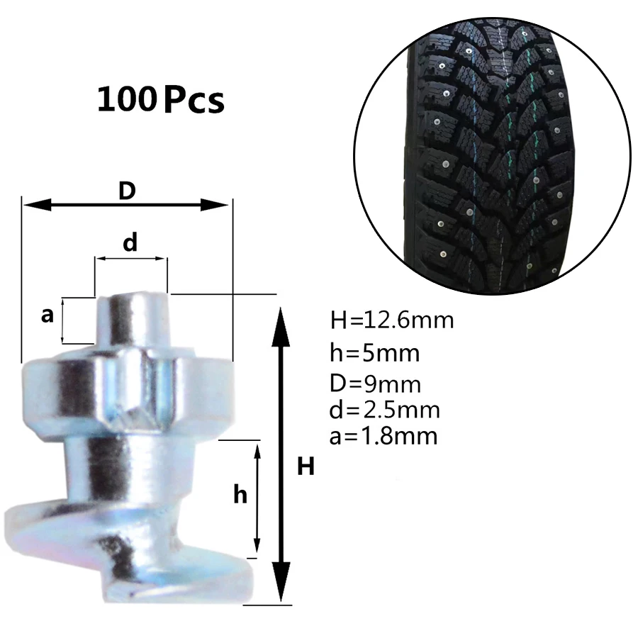 100pcs Universal Screw Car Tires Studs Spikes Wheel Car 9 mm X 11.6 mm Snow Chains For Vehicle Truck Motorcycle Tires Winter