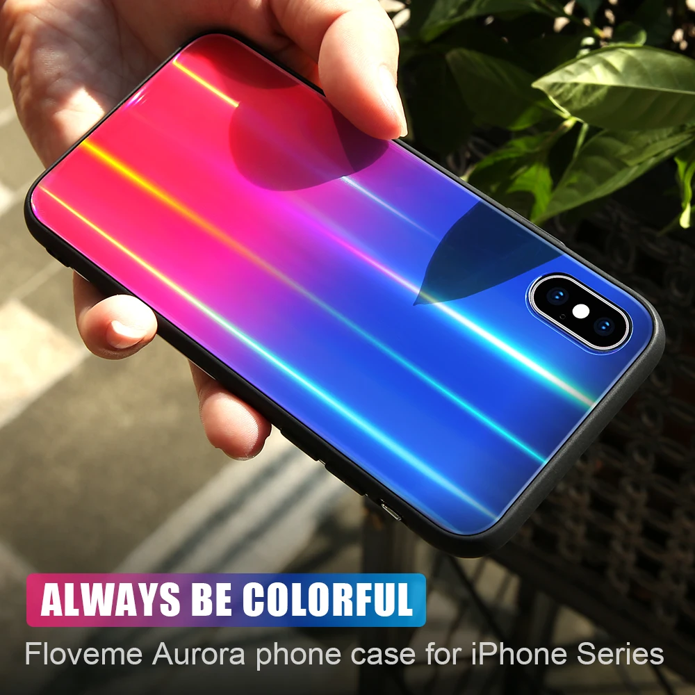 FLOVEME Роскошные Аврора чехол для iPhone X 10 7 8 плюс Чехол градиент закаленное стекло