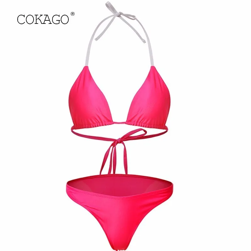 COKAGO Pink Sexy String Bikini Set+Beach Cover Up Women Floral Belt Long Dress Summer Plus Size 3pc Swimsuit Suit Mujer 2019 |
