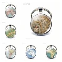 vintage world map glass cabochon keychain south america australia africa antarctica europe pendant key chain rings fashion gift