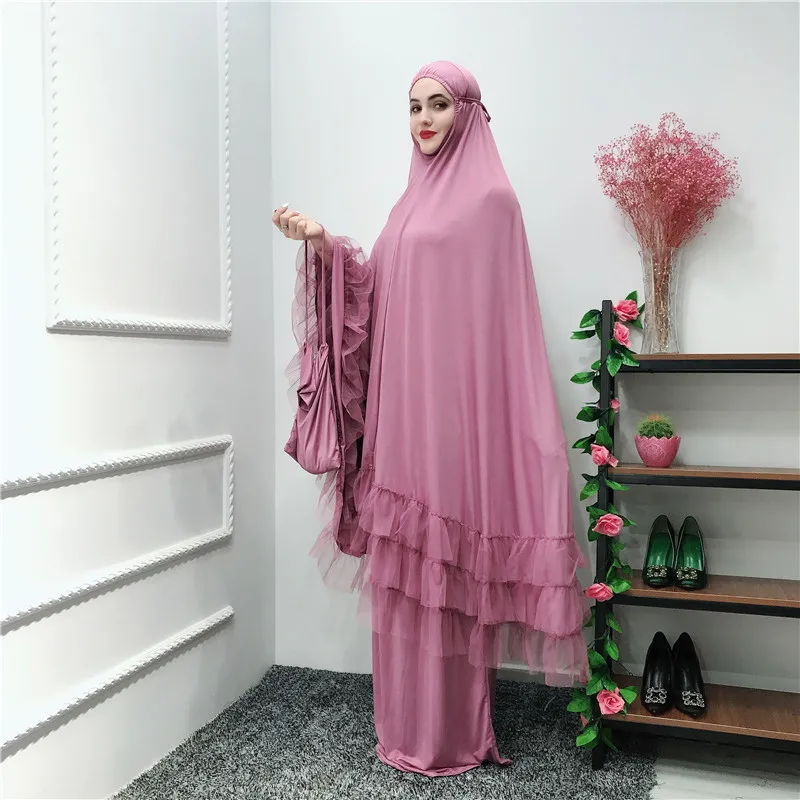 Мусульманские длинные кружевные платья Abaya кардиган кимоно халаты с оборками