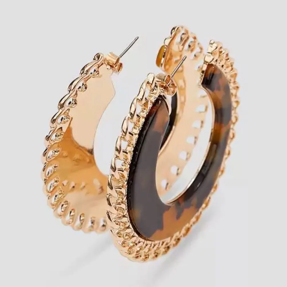 Flatfoosie Circle Resin Acrylic Stud Earring For Women Geometric Leopard Round Flower Statement Female Trendy Jewelry | Украшения и