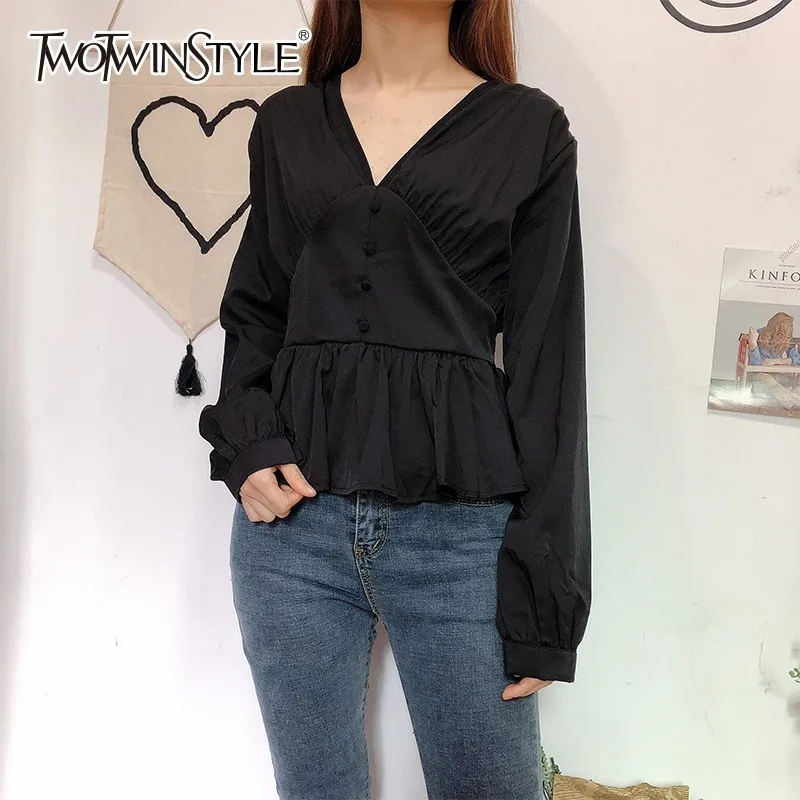 TWOTWINSTYLE весенние модные рубашки для женщин с v-образным вырезом и длинными