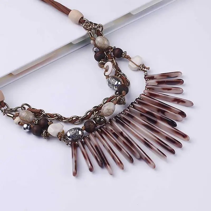 Fringed Resin Necklace Short Multi-layer Alloy European And American Style Retro Fashionable Pendant Neck Accessories | Украшения и