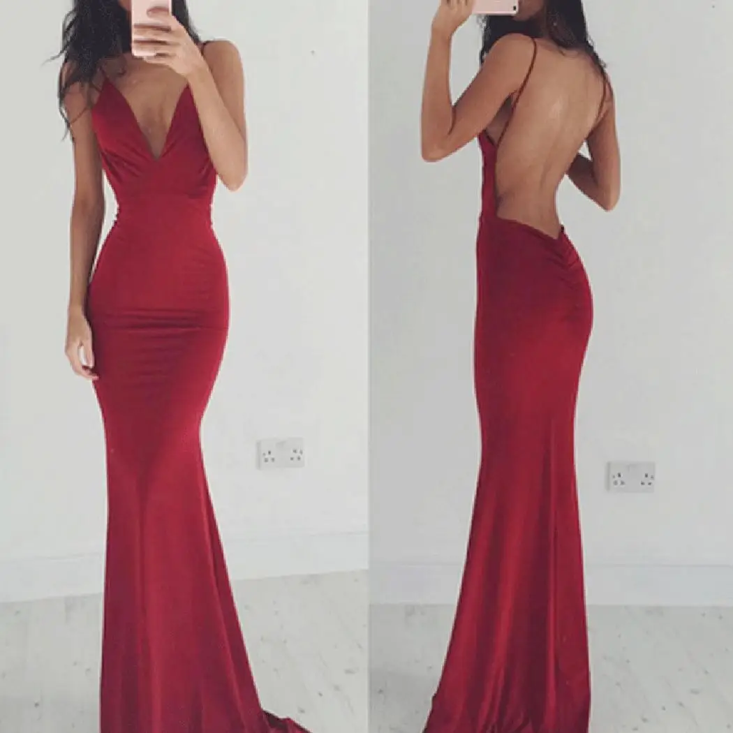 AL'OFA Women Elegant Floor Length Slim Evening Dress Sexy Deep V-Neck Sleeveless Solid Fashion Fishtail Party Wedding Proms | Свадьбы и