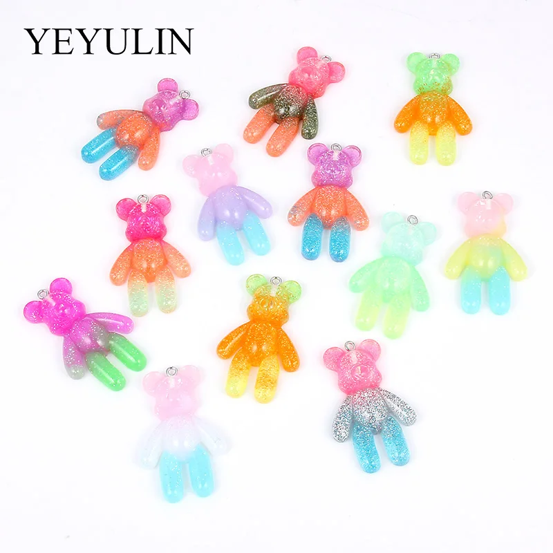 10pcs Mixed Color Resin Bear Gradient Charms Pendant For Woman Girls Necklace Bracelet DIY Jewelry Making | Украшения и