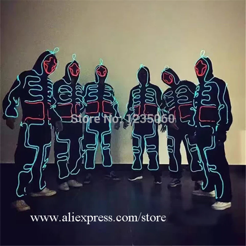 Светодиодные костюмы для Хэллоуина светящиеся мужские с капюшоном танцевальная