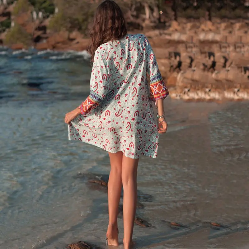 Для женщин модный принт платья для Boho Этническая Стиль Весна Путешествия