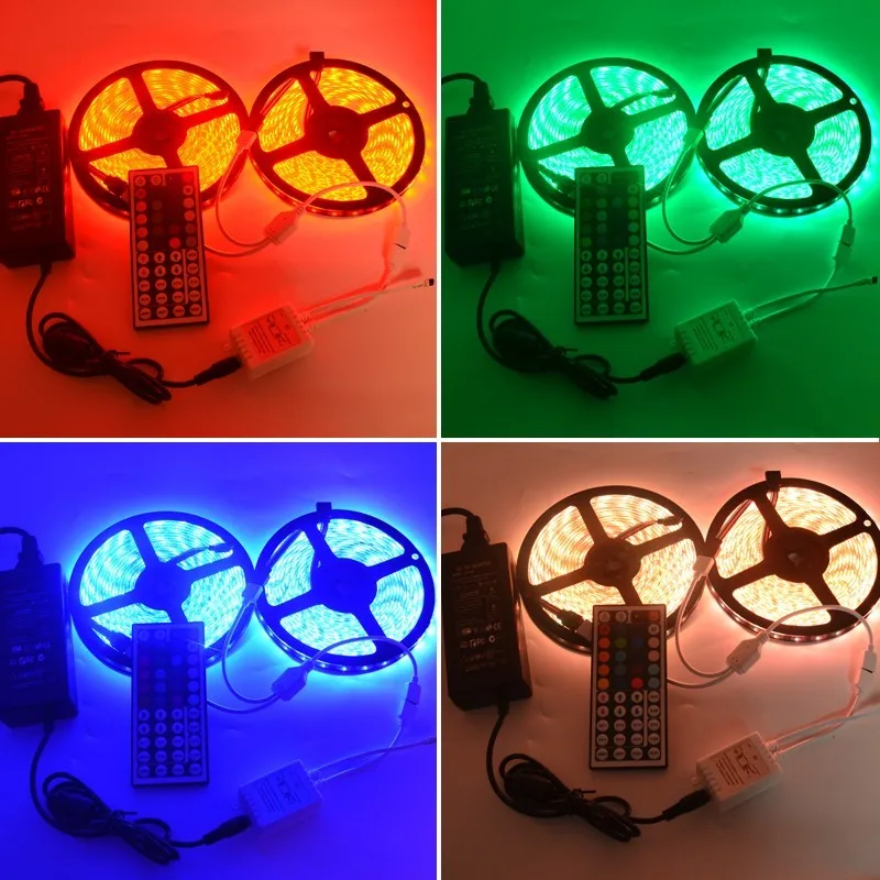 Набор светодиодных лент 10 метров IP20/IP65 водонепроницаемый SMD5050 60LED/M RGB DC12V 10A с 24/44key