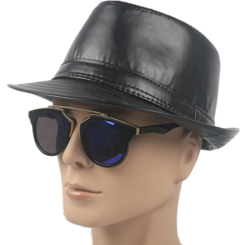 men's classic fedora hat winter short brim mens hats fedoras faux leather cowboy hats unisex trilby hat vintage style  M106