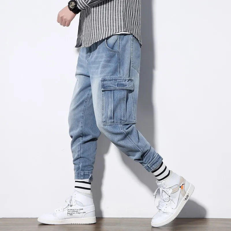 5XL Mens Authentics Big &amp Tall Relaxed Fit Comfort Flex Waist Jean Pants Men Fashion Hip Pop Mutil Pockets Denim Cargo | Мужская