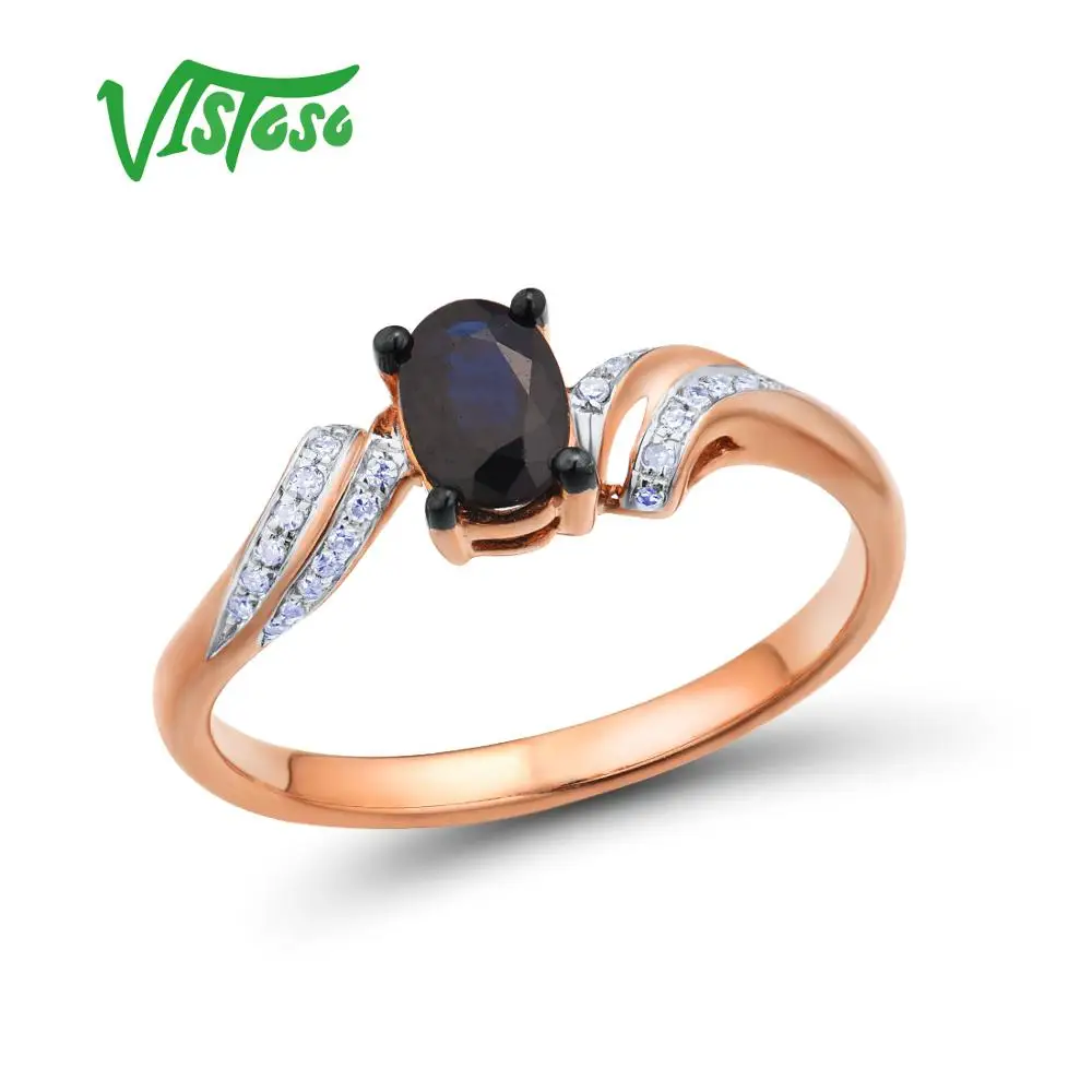 Женское золотое кольцо VISTOSO настоящее из розового золота 14 к 585 пробы с блестящим