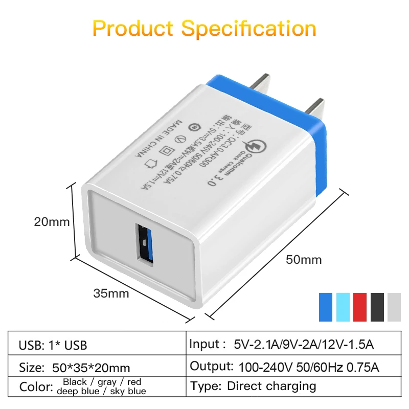 Быстрая зарядка 3 0 USB зарядное устройство для путешествий Зарядка адаптер Xiaomi Huawei