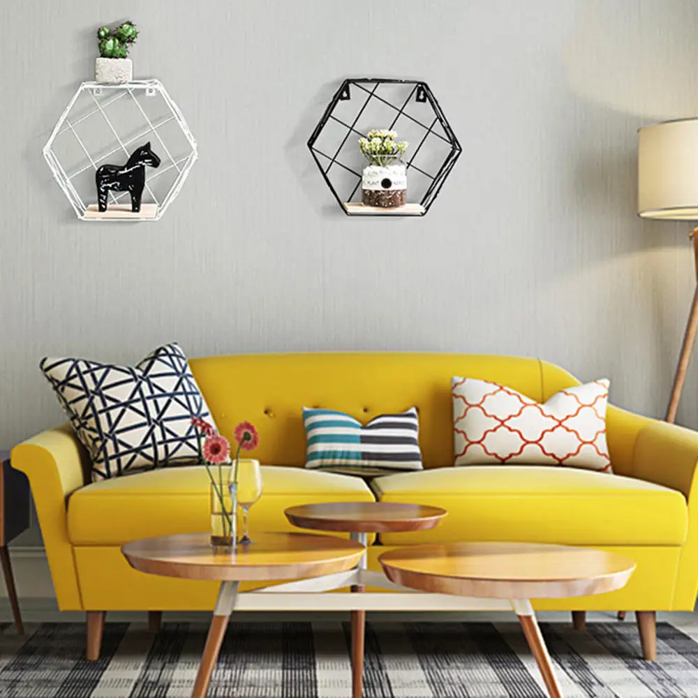 Железные декоративные полки шестигранная сетка настенная полка комбинированная