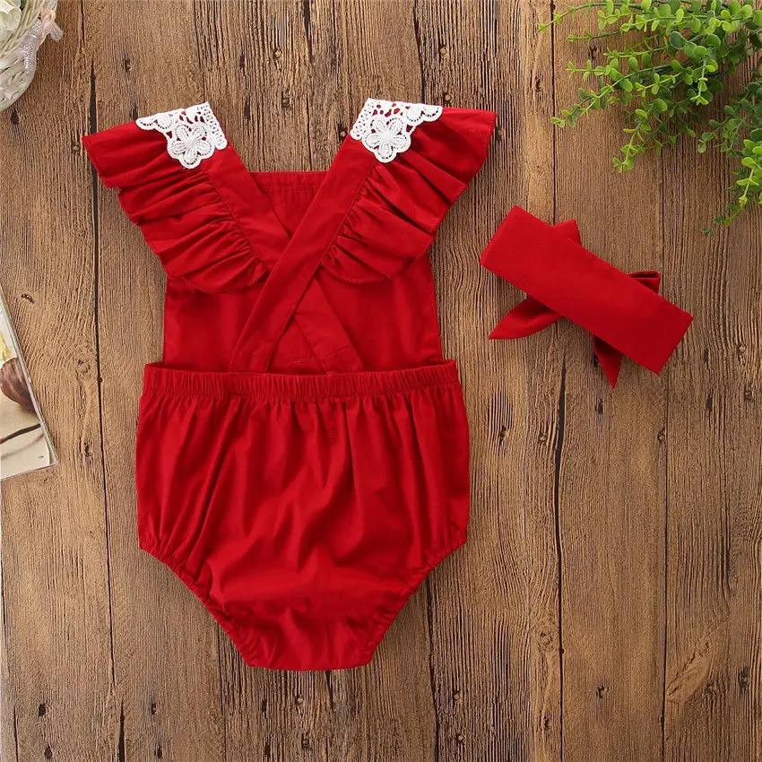 

Pudcoco Girl Jumpsuits Newborn Baby Girls Red Floral Lace Romper Jumpsuit Clothes Sunsuit Outfits 0-24M