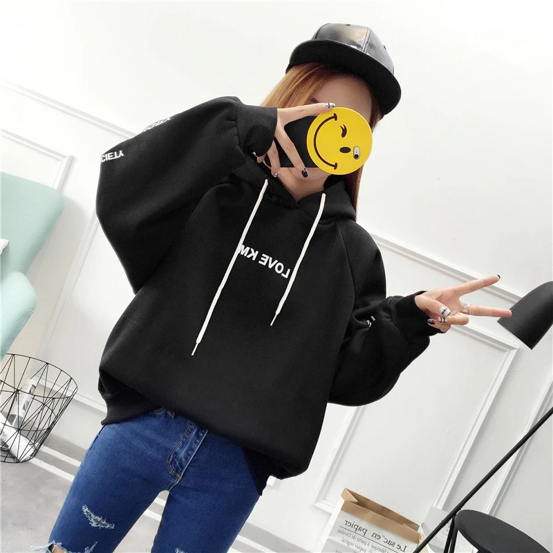 Harajuku для женщин розовый толстовки флис теплый с принтом букв капюшоном уличная