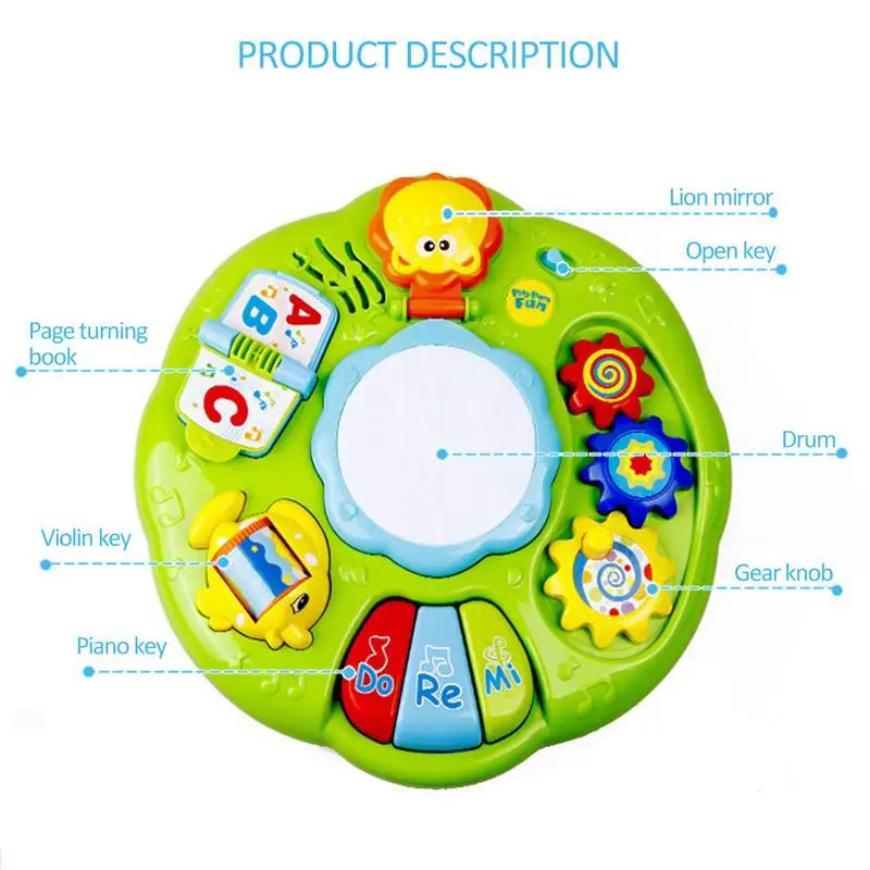 

Learning Activity Table Baby Toys Educational Musical Desk Toys with Piano Pat Drum Light Up for Baby Infants robust