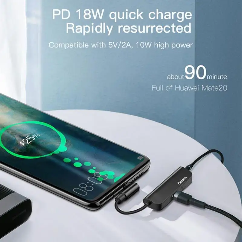 Baseus L53 2 в 1 зарядный аудио адаптер разъем типа C штекер PD Тип женский + 3 5 мм