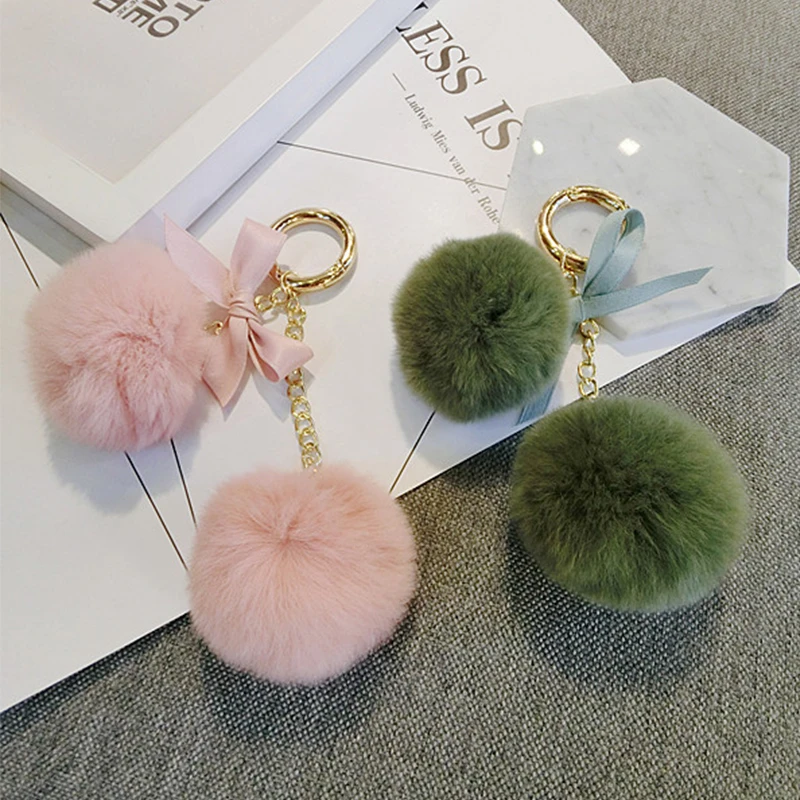Double rabbit hair ball fashion bow bag pendant key chain car | Автомобили и мотоциклы