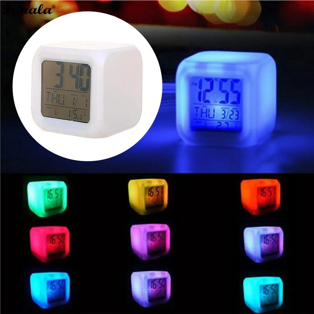 Portable Mute Timing Alarm Clock Househole Home Seven Color Change 3 x AAA Battery(Not Include) Square | Дом и сад