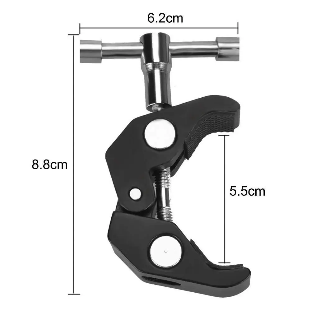 Super Clamp Crab Aluminum Alloy Pliers Clip with 1/4inch-20 and 3/8inch-16 Tripod Screw Adapter compatible for Magic Arm/LED V |