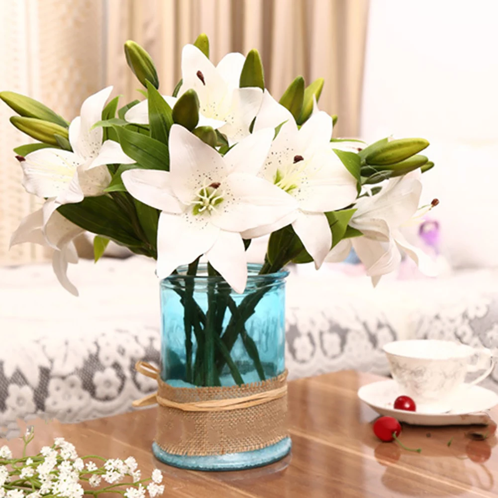 1 Pc 3 Heads Sweet Artificial Flower Fake Lily Floral Home Wedding Party Decor | Дом и сад