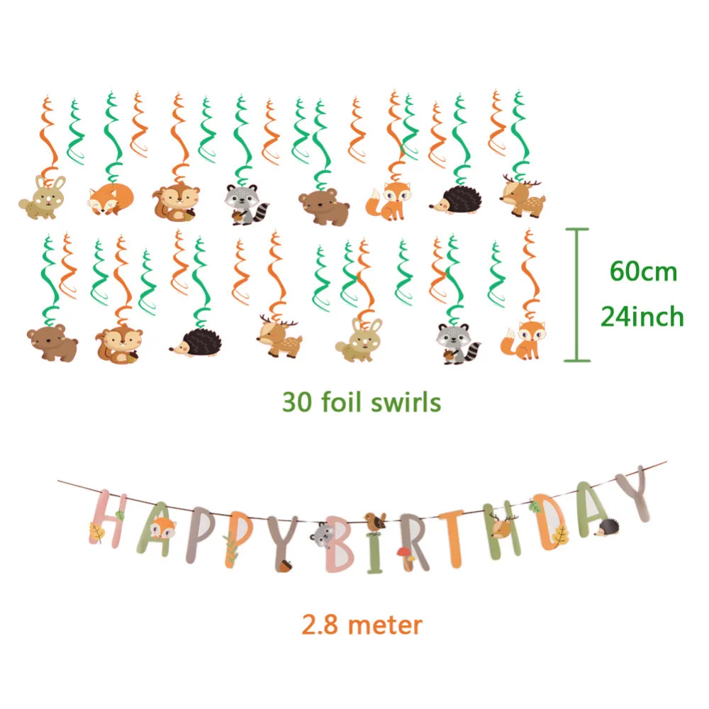 Jungle Animal Party Decoration Set Hanging Swirl Happy Birthday Banner Zoo Themed Kids Supplies Shower | Дом и сад