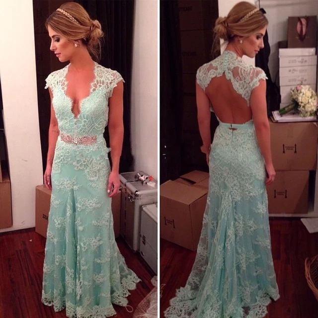 

Vintage Mermaid Lace Evening Dresses 2020 vestidos de fiesta de noche Open Back Special Occasion Dress Formal Party Gowns