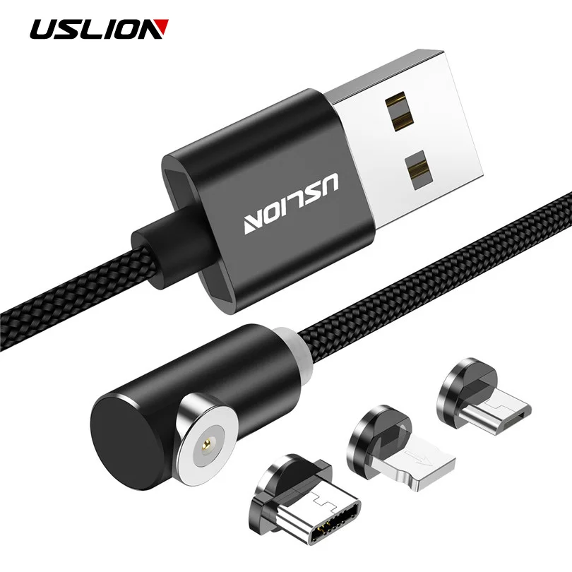 Магнитный usb-кабель USLION 1 м L-Line 90 градусов Micro USB для iPhone X XS Max 8 7 6 Type C кабель Samsung Xiaomi
