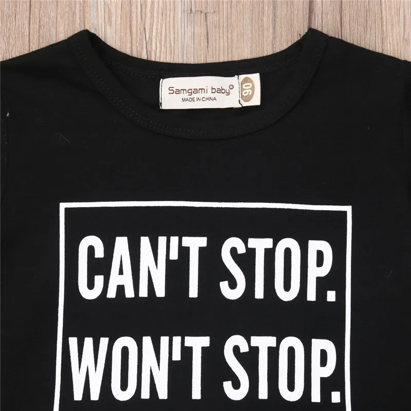 2-6T 2019 Boys Clothes Set Black Short Sleeve Tshirt Letter Print T-Shirts Tops Blue Knit Long Pants Outfits For Kids Girls | Детская