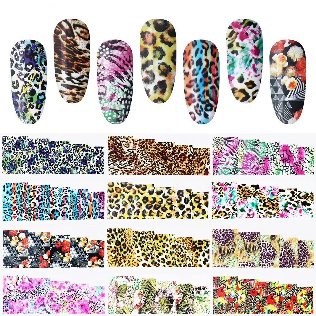 12 шт./компл. леопардовым принтом Nail Art Наклейки надписи красочные Фольга для