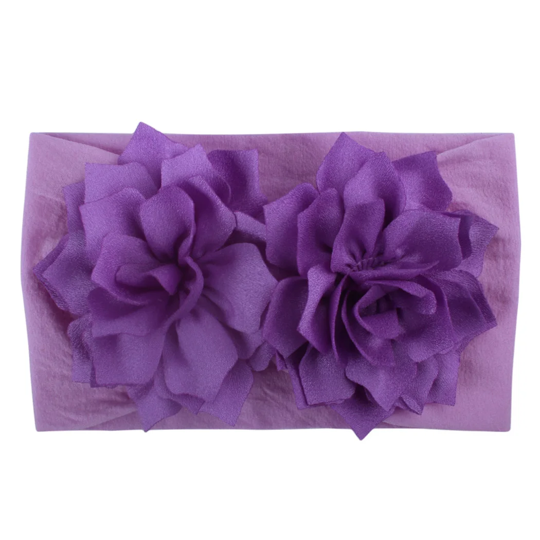 Girls Two Flowers Hairband Children Lovely Soft Turban Elastic Hair Bands Newborn Kids Headband Nylon Headwears Accessories | Детская