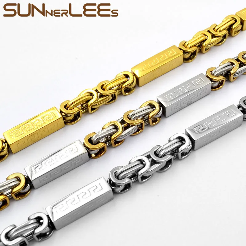 SUNNERLEES 316L ожерелье из нержавеющей стали 7 мм Геометрическая Византийская цепочка