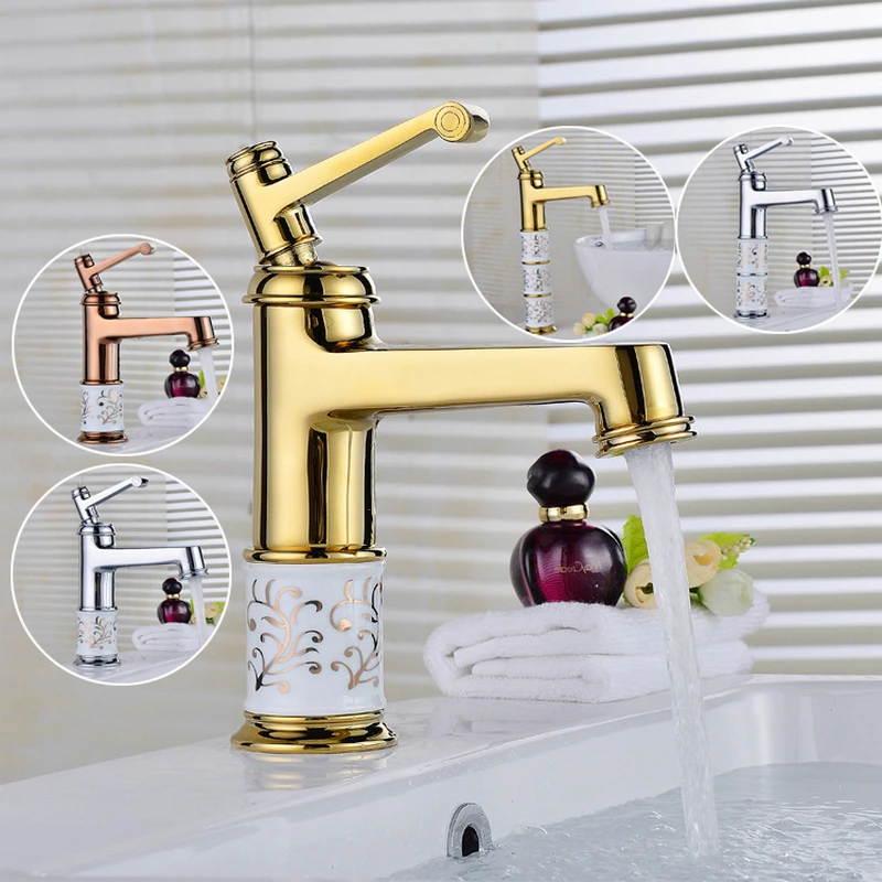 

Bathroom Basin Faucets Hot Cold Mixer Brass Faucet Mixer Tap chrome/gold/antique Porcelain Base Newly Mixer Faucet