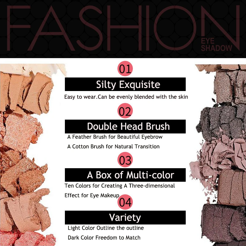 Fashion Eye Shadow 10 Colors Cosmetic Powder Smoky Eyeshadow Palette Long Lasting Makeup |