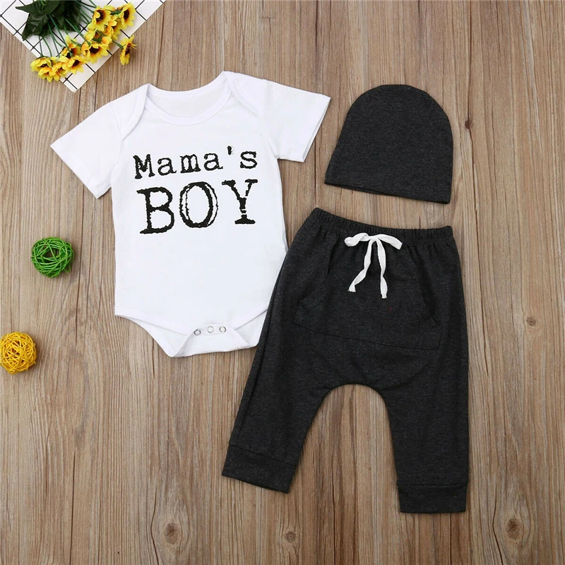 3Pcs Newborn Kid Baby Boys Romper Pants Hats Sunsuit Outfits Summer Cotton 0-18M New 2019 |