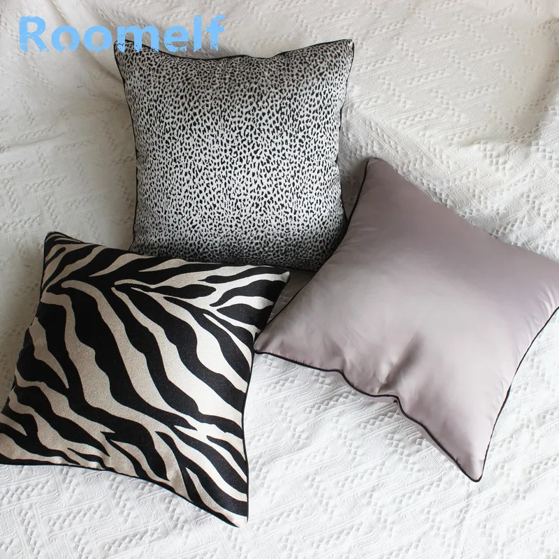 Жаккардовые полосы леопарда зебры Квадратные наволочки 45 см черный серый