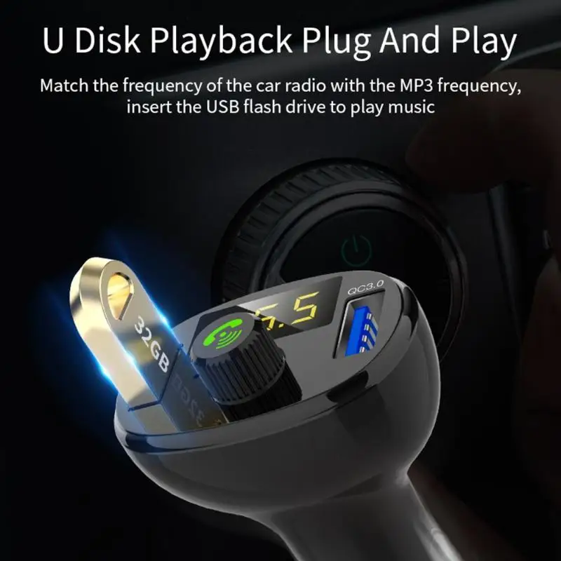 QC3.0 беспроводной Bluetooth автомобильное USB зарядное устройство FM модулятор